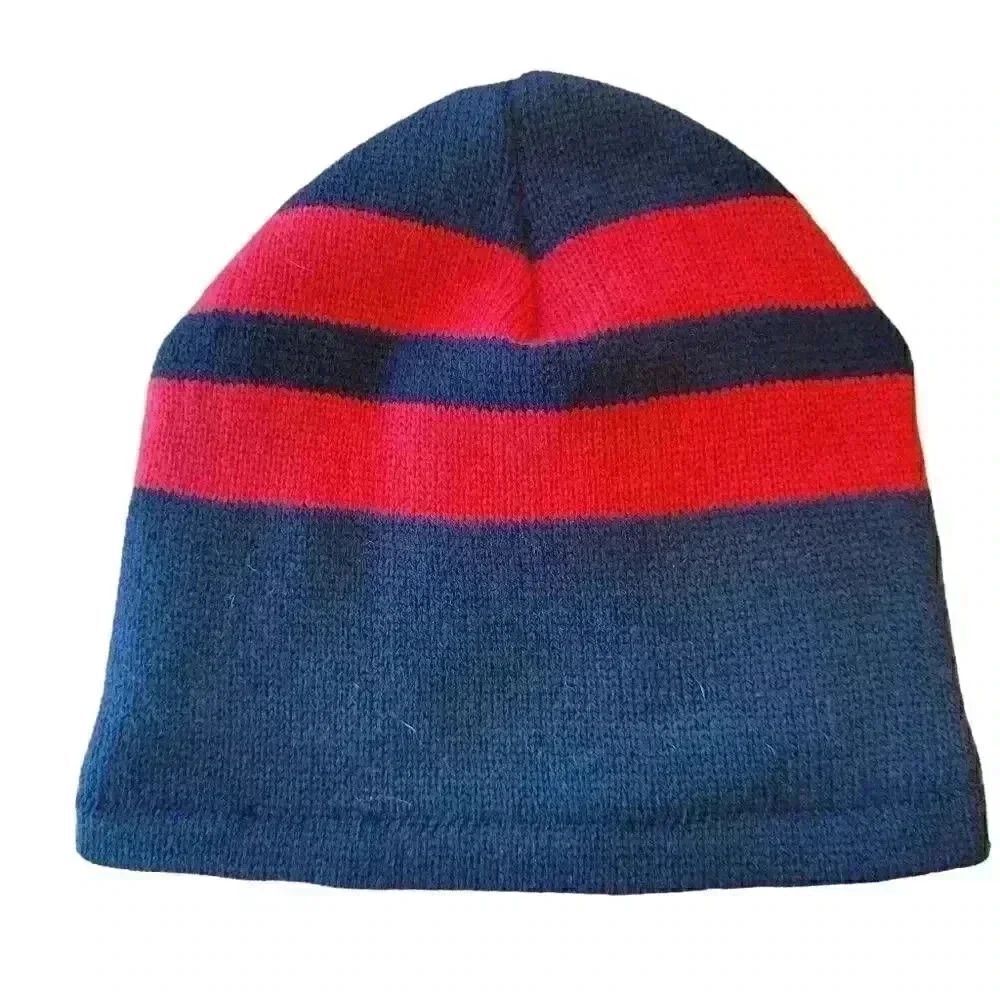 Port & Co Men's Black/Red Striped Acrylic Fleece Lined Beanie